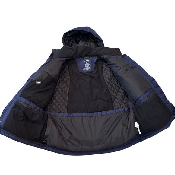 LL Bean Fleece Lined Parka Jacket Navy Blue Hooded Winter Coat - Picture 4 of 7